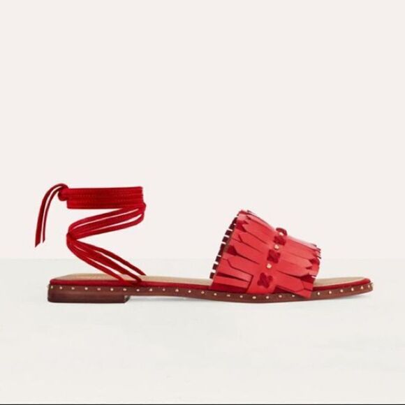 Maje Fun Leather Sandal Women's Red - Picture 1 of 11